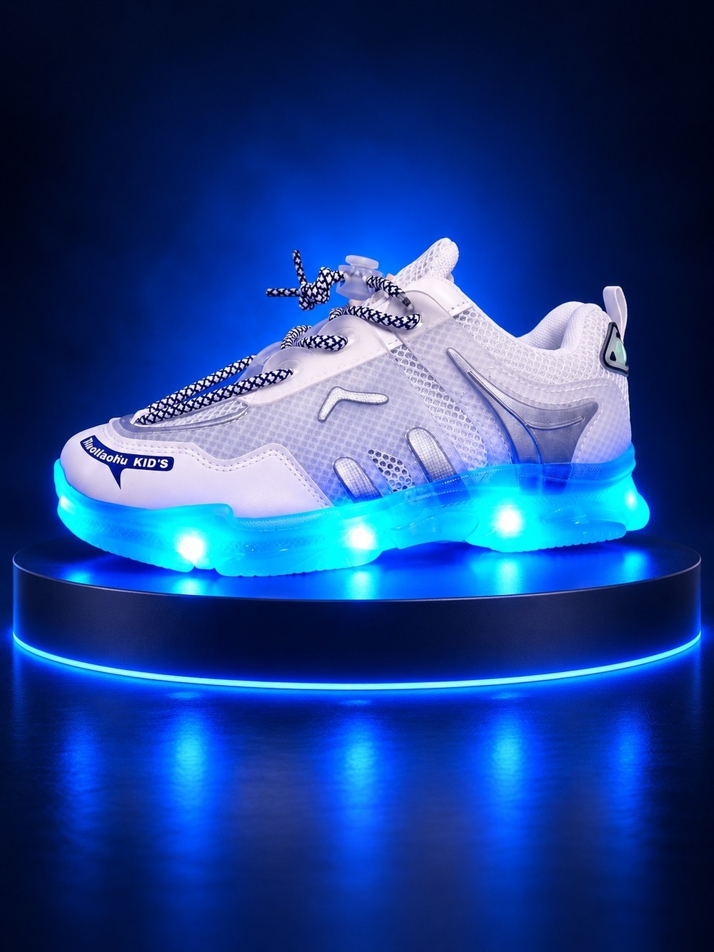 No Boundaries White Kids Light-Up Sneakers with Blue LED Sole